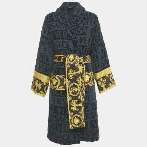 Versace Navy Blue Monogram Medusa Amplified Terry Bathrobe S 