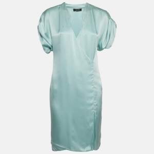 مملوكة مسبقًا Versace Mint Green Satin V-Neck Short Dress S