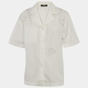 Pre Owned Versace White Cotton Poplin Short Sleeve Sangallo Shirt S
