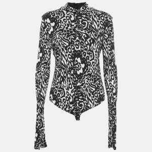 Pre Owned Versace Black/White Printed Jersey Bodysuit L
