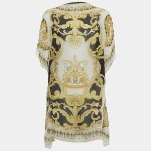 Pre Owned Versace White Printed Silk & Cotton Knit Kaftan Detail Tunic L