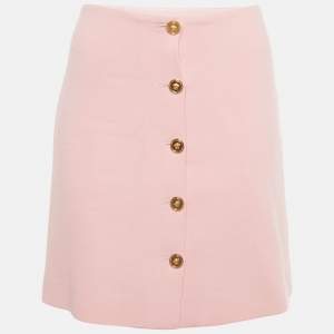 Pre Owned Versace Pink Wool Medusa Button Mini Skirt S