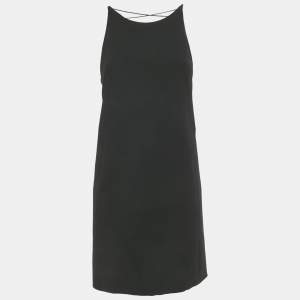 مملوكة مسبقًا Versace Black Crepe Crisscross Detail Mini Dress S 