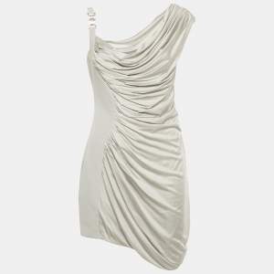 Pre Owned Versace Grey Crepe & Satin Draped Sleeveless Mini Dress M
