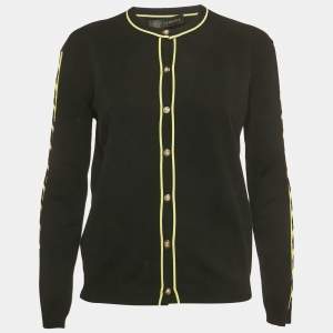 Pre Owned Versace Black Knit Cut -Out Detail Knit Button Front Cardigan L