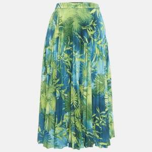 Pre Owned Versace Green Jungle Print Plisse Midi Skirt S