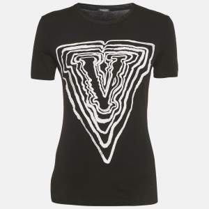 Pre Owned Versace Black Embroidered Jersey Crewneck T-Shirt M