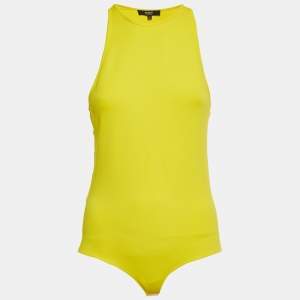 Pre Owned Versace Yellow Cut-Out Logo Detail Jersey Bodysuit M