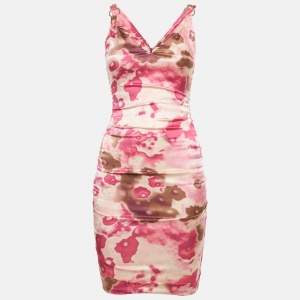 مملوكة مسبقًا Versace Pink Abstract Print Silk Mini Dress S