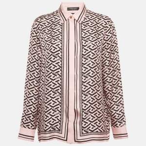 مملوكة مسبقًا قميص فيرساتشي حرير وردي بطبعة بأكمام كاملة مقاس متوسط - ميديم