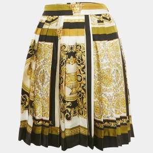 مملوكة مسبقًا Versace Yellow/Black Barocco Print Silk Pleated Mini Skirt S