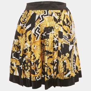 مملوكة مسبقًا Versace Black/Yellow Barocco Print Pleated Mini Skirt S