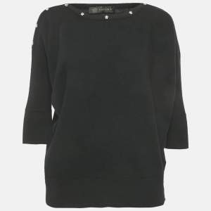 مملوكة مسبقًا Versace Black Wool Crew Neck Sweater S 