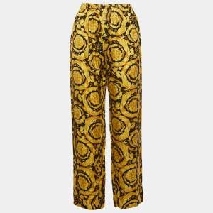 Pre Owned Versace Black/Yellow Barocco Print Silk Pyjama Trousers M