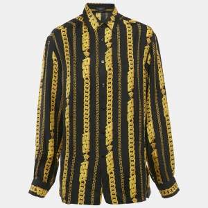 مملوكة مسبقًا Versace Black/Yellow Printed Silk Long Sleeve Shirt L