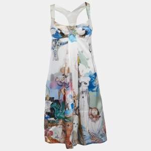 مملوكة مسبقًا Versace White Underwater Barocco Print Silk Strappy Dress S