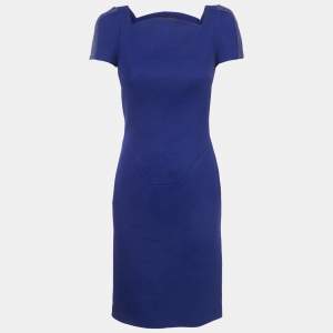 Pre Owned Versace Blue Wool Blend Sheath Mini Dress S