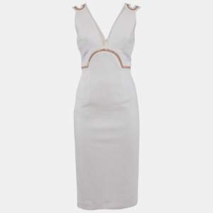 مملوكة مسبقًا فستان فيرساتشي كريب أبيض كريمي بتفاصيل ظهر ميني مقاس متوسط - ميديم