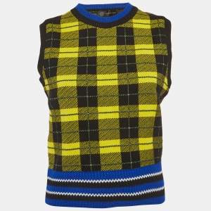 مملوكة مسبقًا Versace Yellow/Black Plaid Knit Vest Sweater M