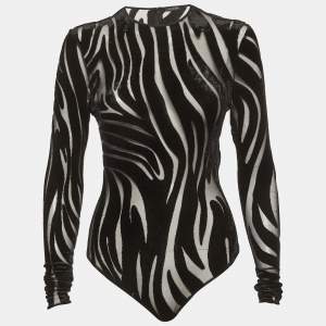 مملوكة مسبقًا Versace Black Jersey Devore Sheer Bodysuit S