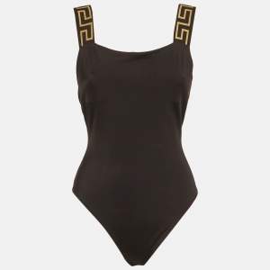 Pre Owned Versace Black Greca Border Jersey Swimsuit S