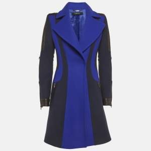Pre Owned Versace Blue Felt and Leather Coat M
