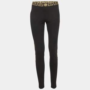مملوكة مسبقًا Versace Black Greca Border Jersey Leggings L