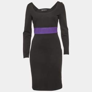 مملوكة مسبقًا Versace Black/Purple Cotton Knit Mini Dress M