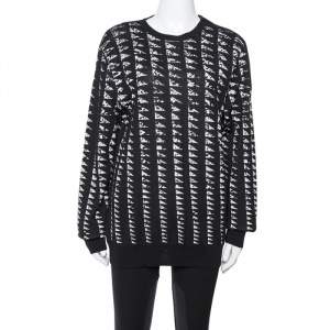 Versace Collection Monochrome Patterned Jacquard Shoulder Zip Detail Sweater L