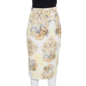 Versace Collection Cream Printed Pencil Midi Skirt M