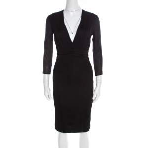 Pre Owned Versace Black Ruched Bodice Long Sleeve Fitted Cocktail Dress S