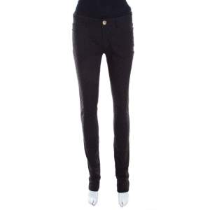 Pre Owned Versace Black Textured Jacquard Skinny Pants S  