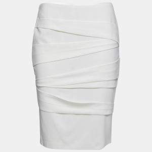 Versace Off White Crepe Stretch Asymmetric Panel Tiered Pencil Skirt M
