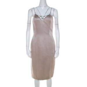 Pre Owned Versace Classic V2 Metallic Ribbed Rhinestone Strap Detail Cocktail Dress S 