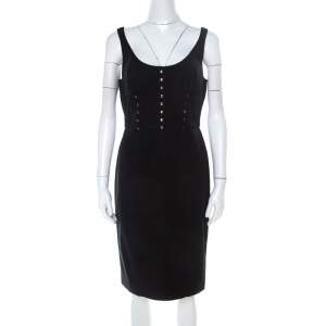 Pre Owned Versace Black Cotton Corset Detail Pencil Dress M 