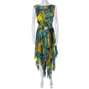 Pre Owned Versace  Multicolor Printed Layered Handkerchief Hem Dress S