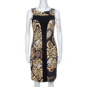 Versace Collection Black Mechanic Print Stretch Paneled Sheath Dress M