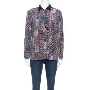 Versace Multicolor Abstract Printed Silk Long Sleeve Shirt S