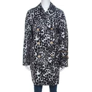 Versace Monochrome Jacquard Wool Double Breasted Coat M