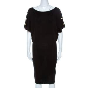 Pre Owned Versace Black Wool Sleeve Button Detail Sweater Dress M