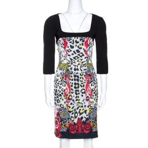 Pre Owned Versace Collection Black Printed Crepe Sheath Dress M