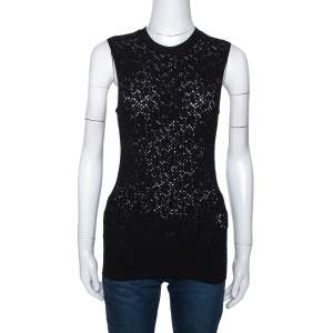 Versace Black Perforated Knit Sleeveless Crew Neck Top M
