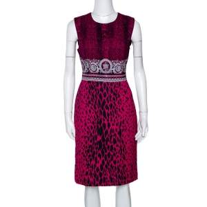 مملوكة مسبقًا Versace Fuschia Pink Animal & Baroque Print Sheath Dress M