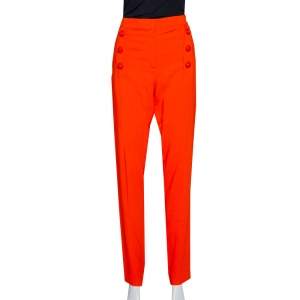 Pre Owned Versace Orange Crepe Medusa Button Detail Trousers L