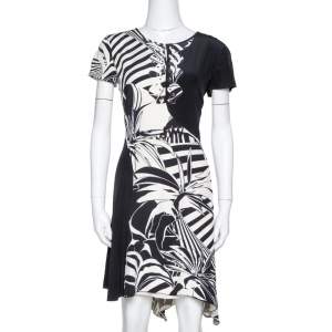 Versace Black Printed Silk Asymmetric Knee Length Dress M