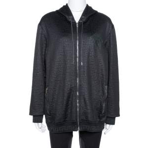 Pre Owned Versace Black Knit Medusa Detail Zip Up Hooded Jacket XL