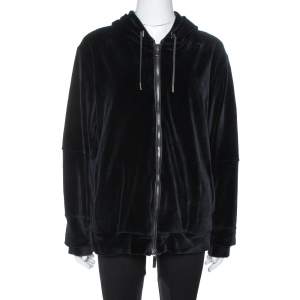 Pre Owned Versace Black Velvet Medusa Embroidered Zip Up Hoodie XL