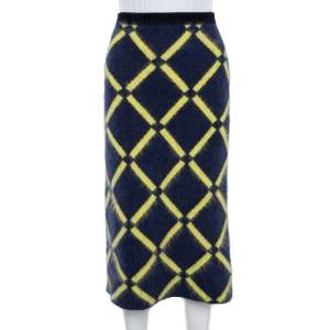 Pre Owned Versace Navy Blue Argyle Wool Knit Pencil Skirt M