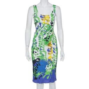 Pre Owned Versace Multicolor Knit Ruched Sleeveless Midi Dress M