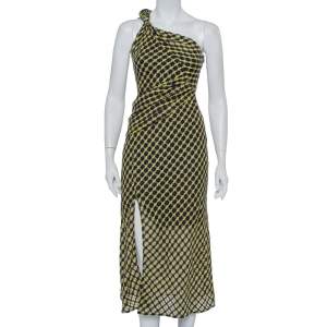 Versace Black & Yellow Wool Open Weave One Shoulder Midi Dress S